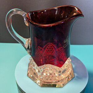 Antique Ruby Pressed Button Arches Glass Souvenir Creamer - 1906 Granger Picnic